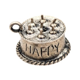 Sterling Happy Birthday Cake Charm with Candles 5.14g