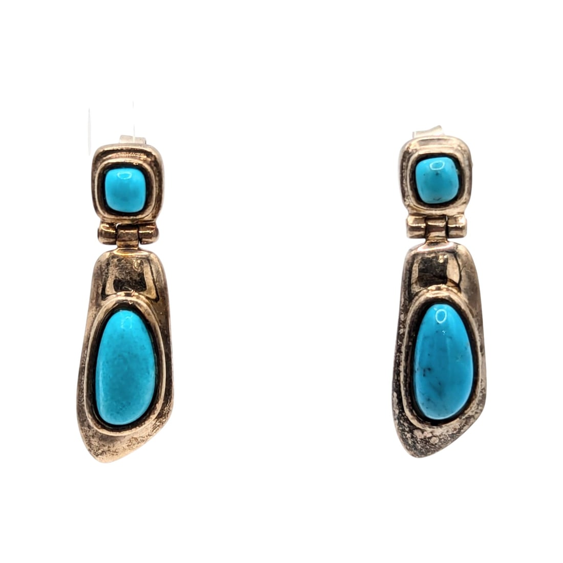 Sterling Drop Earrings With Turquoise Stones, 3.75g: Sterling Drop Earrings With Turquoise Stones, WK, China 3.75g