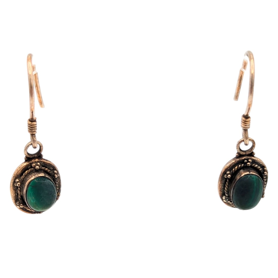 Sterling Earrings with Oval Malachite, 2.6g: Sterling Earrings with Oval Malachite, 2.6g