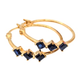 Gold Over Sterling Hoop Earrings with Sapphires, 3.19g