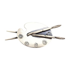 Sterling Artist Palette and Brushes Brooch, Beau 6.8g