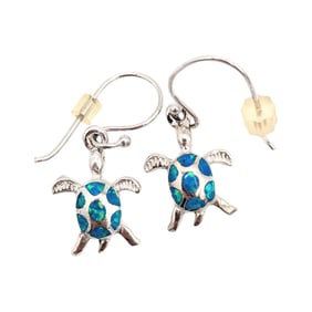 Sterling Turtle Earrings with Blue Opal Inlay, 2.93g
