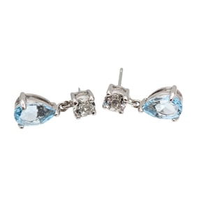 Sterling Blue Topaz and clear sapphirel Drop Earrings 2.82g