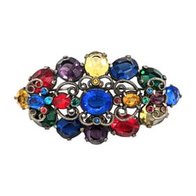 Base Metal with Multicolor Rhinestone Cluster Brooch 33.74g
