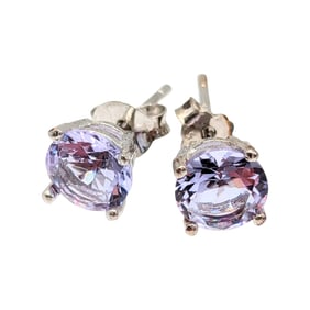 Sterling Purple Rhinestone Stud Earrings .92g