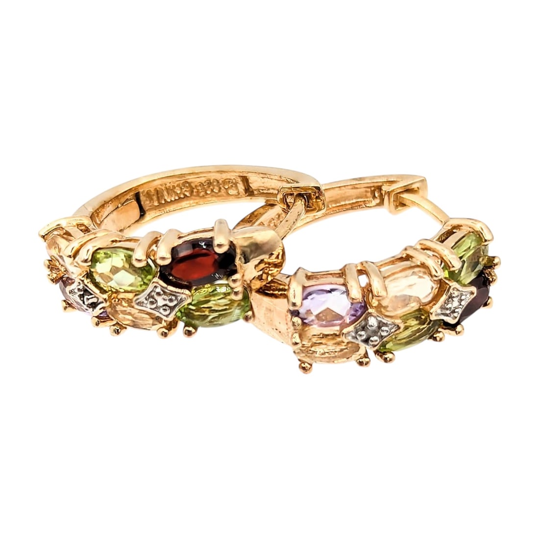 Gold Over Sterling Garnet, amethyst and Citrine Hoop Earrings 4.5g (1 of 6)