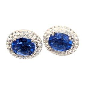 Sterling Post Earrings with Blue and clear Rhinestones 3.26g