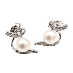 Sterling Clear Rhinestones with Pearl Earrings 2.0g