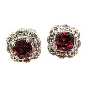 Sterling Garnet Stud Earrings 2.63g