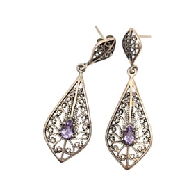 Sterling Filigree Amethyst Dangle Earrings 5.19g