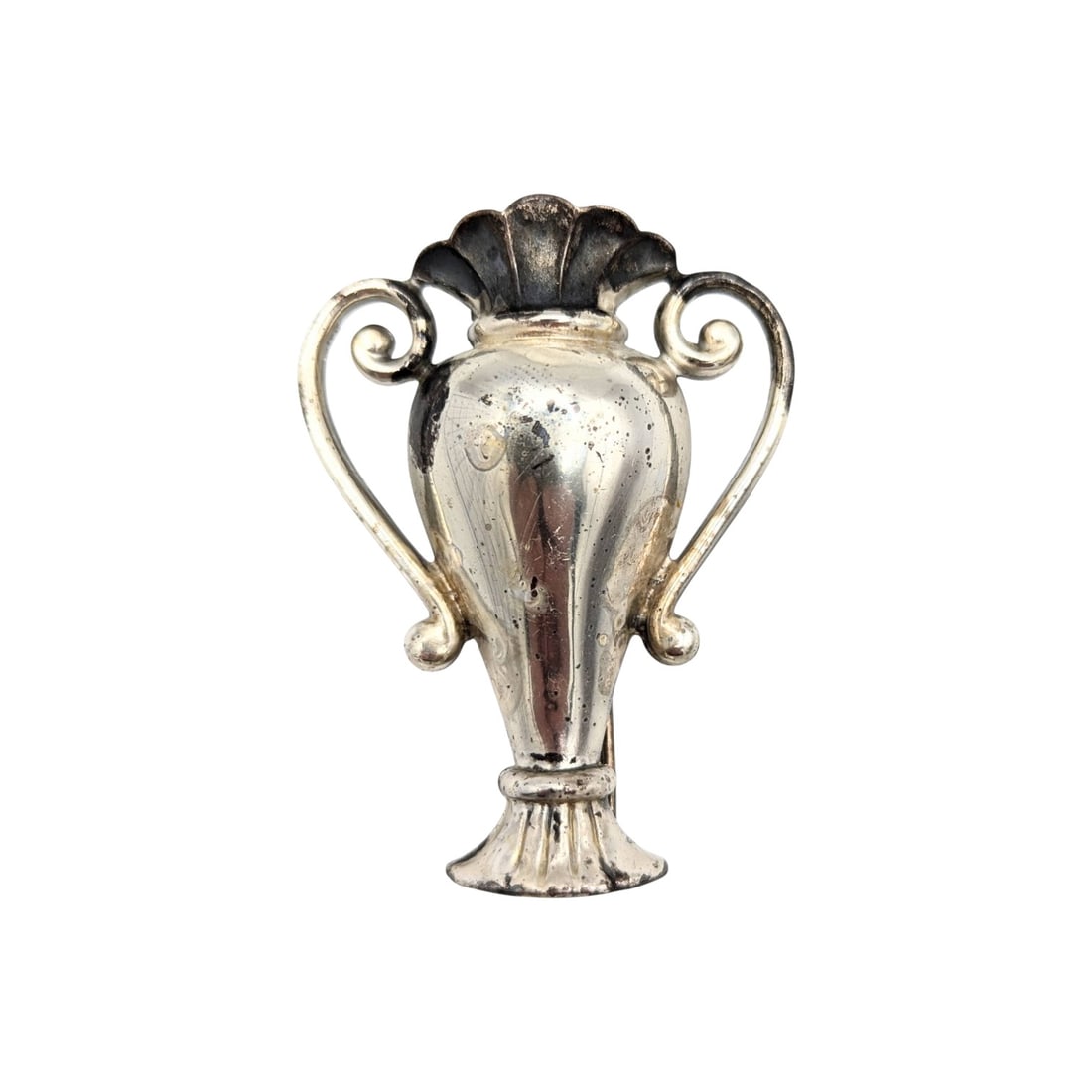 Sterling Trophy-Shaped Brooch Pin with Scroll Handles 11.86g: Sterling Trophy-Shaped Brooch Pin with Scroll Handles 11.86g