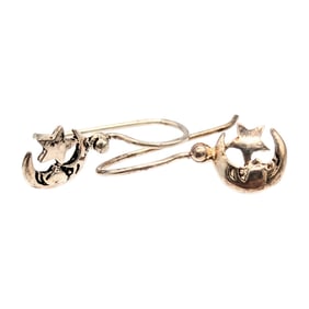Sterling Crescent Moon and Star Earrings .85g