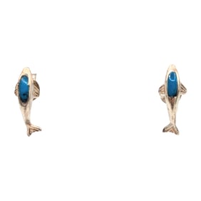 Sterling Dolphin Earrings with Blue Stone Inlays .97g