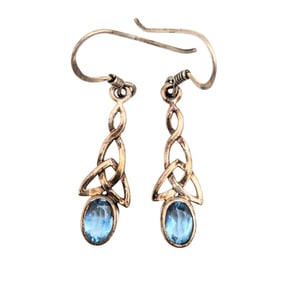 Sterling celtic knot Blue Rhinestone Dangle Earrings 2.19g