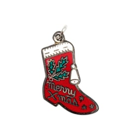 Sterling Enamel Merry Xmas Stocking Charm 1.8g