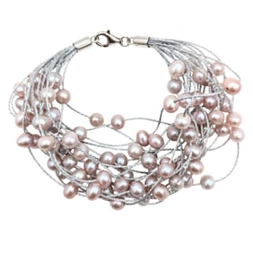 Sterling Multi-Strand pink Freshwater Pearl Statement Bracelet 26.12g