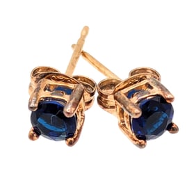 Sterling Gold Over Blue Rhinestone Stud Earrings .76g