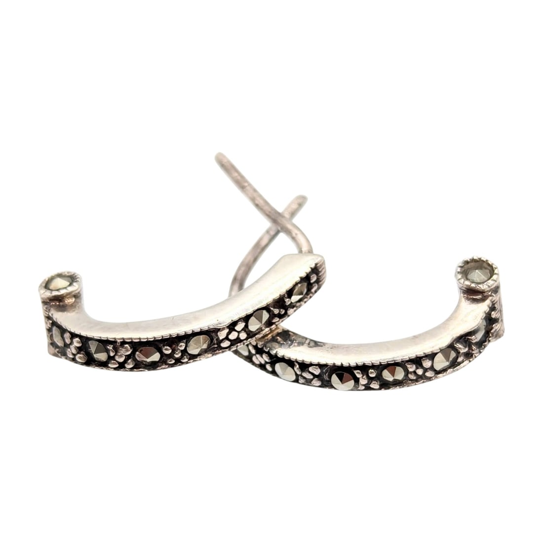 Sterling and Marcasite Crescent-Shaped Earrings 1.37g: Sterling and Marcasite Crescent-Shaped Earrings 1.37g