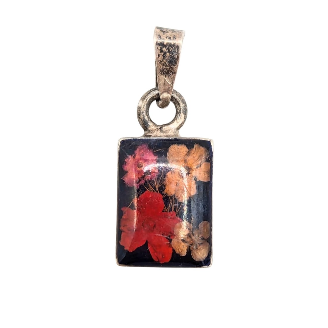 Sterling Pendant with Pressed Flowers,1.95g,: Mexican Sterling Pendant with Pressed Flowers,1.95g, Mexico,