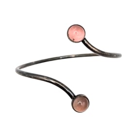 Sterling Open Cuff Bracelet with Pink Spinial Accents 17.35g