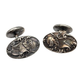 Sterling Knight-Themed Cufflinks with Scroll Motif, 8.03g,
