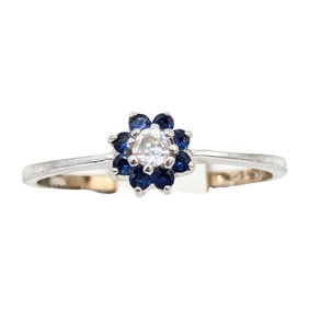 Sterling Ring With Dark Blue Topaz and Clear Stone, Size 8 1.21g