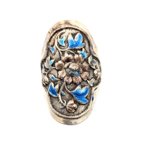 Sterling Adjustable Floral Design with blue Accents, Size 9.5, 8.62g
