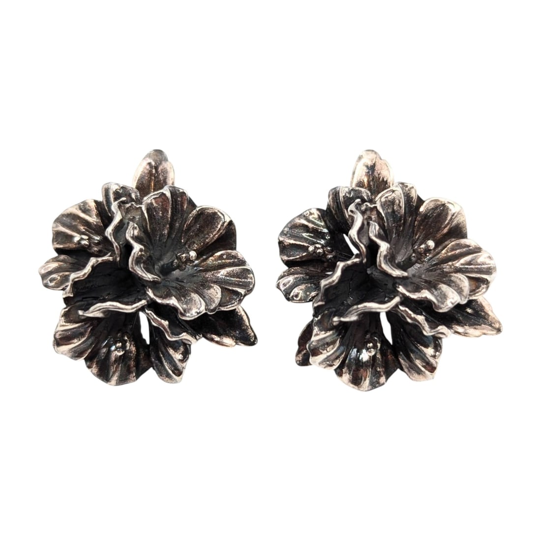 Kabana Sterling Floral Clip-On Earrings 21.42g: Kabana Sterling Floral Clip-On Earrings 21.42g