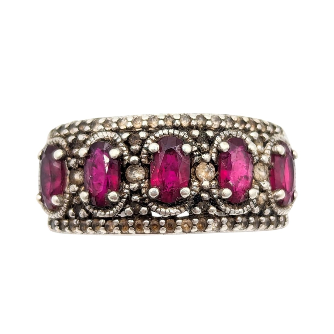 Sterling Clear Sapphires and Rubies Ring, Size 7 4.33g: Sterling Clear Sapphires and Rubies Ring, Size 7 4.33g