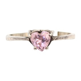 Sterling Heart-Cut Pink Rhinestone Ring Size 5.25 1.45g