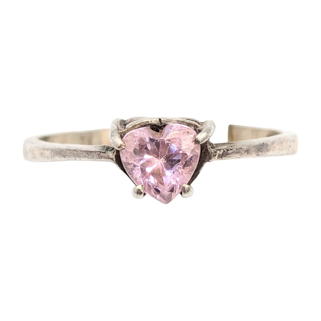 Sterling Heart-Cut Pink Rhinestone Ring Size 5.25 1.45g (1 of 4)