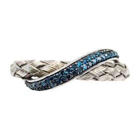 Sterling small Blue sapphires Woven Band Ring, Size 8, 3.12g