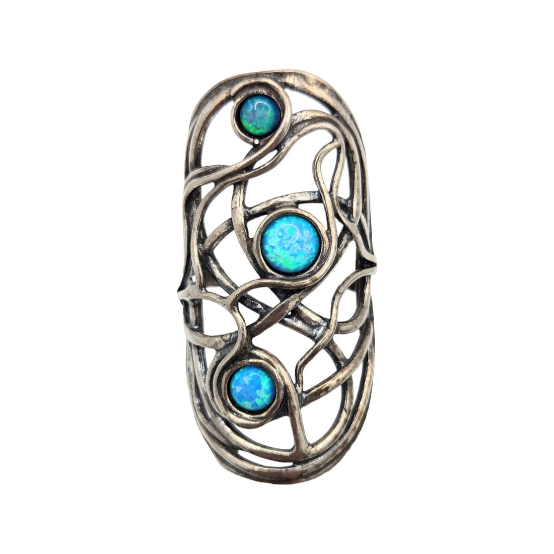 Sterling Ring with Opal Accents, Size 6.75, 9.37g: Sterling Ring with Opal Accents, Size 6.75, 9.37g