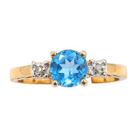 Sterling Gold over Ring with Blue Topaz and Diamond Size 8, 2.8g,