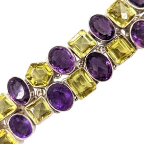 Sterling Bracelet Purple Amethyst and Yellow Citrine, 127.19g