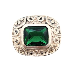 Sterling Ring With Green Rhinestone, Size 7.5, 8.22g