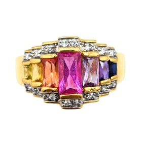 Sterling Gold over Spinel, Topaz, Rubies Multicolor Gemstones sz 8, 6.22g