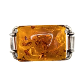 Sterling Bracelet with Rectangular Amber 25.56g