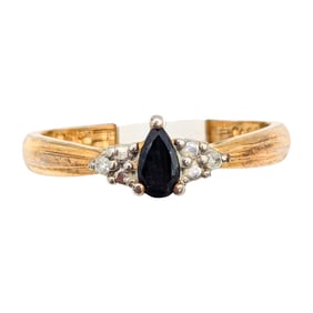 Sterling Gold over Size 7.5 Ring with Sapphire and Diamonds 2.32g