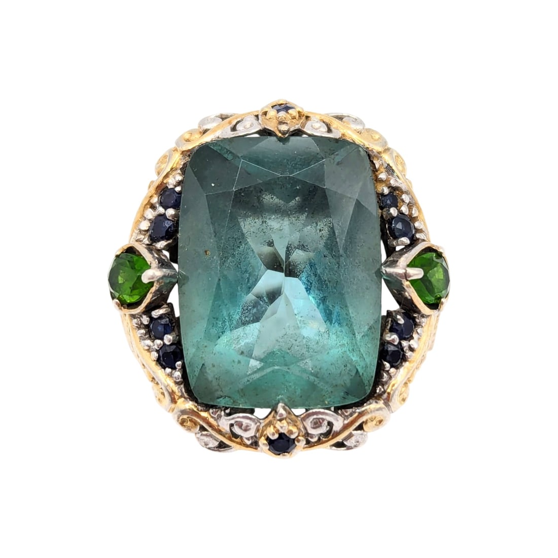 Sterling Citrine, Dark blue Topaz, and Green Spinel Ring Size 4.75,9.03g: Sterling Citrine, Dark blue Topaz, and Green Spinel Ring Size 4.75,9.03g NH