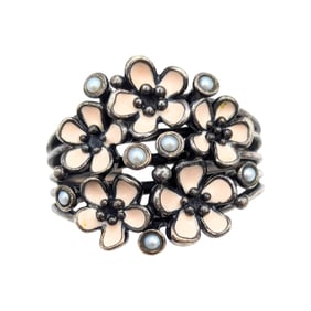 Sterling Enamel Floral Ring Size 7.25, 8g,