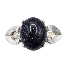 Sterling Ring with Black Oval Sunstone Size 5.25, 2.46g