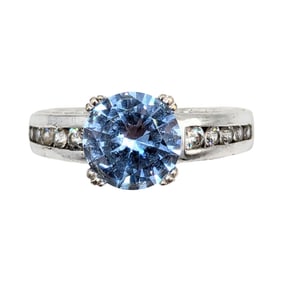 Sterling Blue Topaz and CZ Ring SZ 7.75, 3.82g