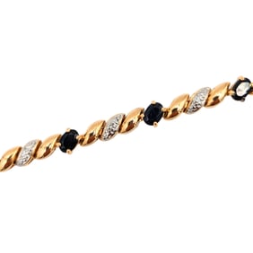 Sterling Gold Over Blue Sapphires Clear Stone Bracelet 14.17g