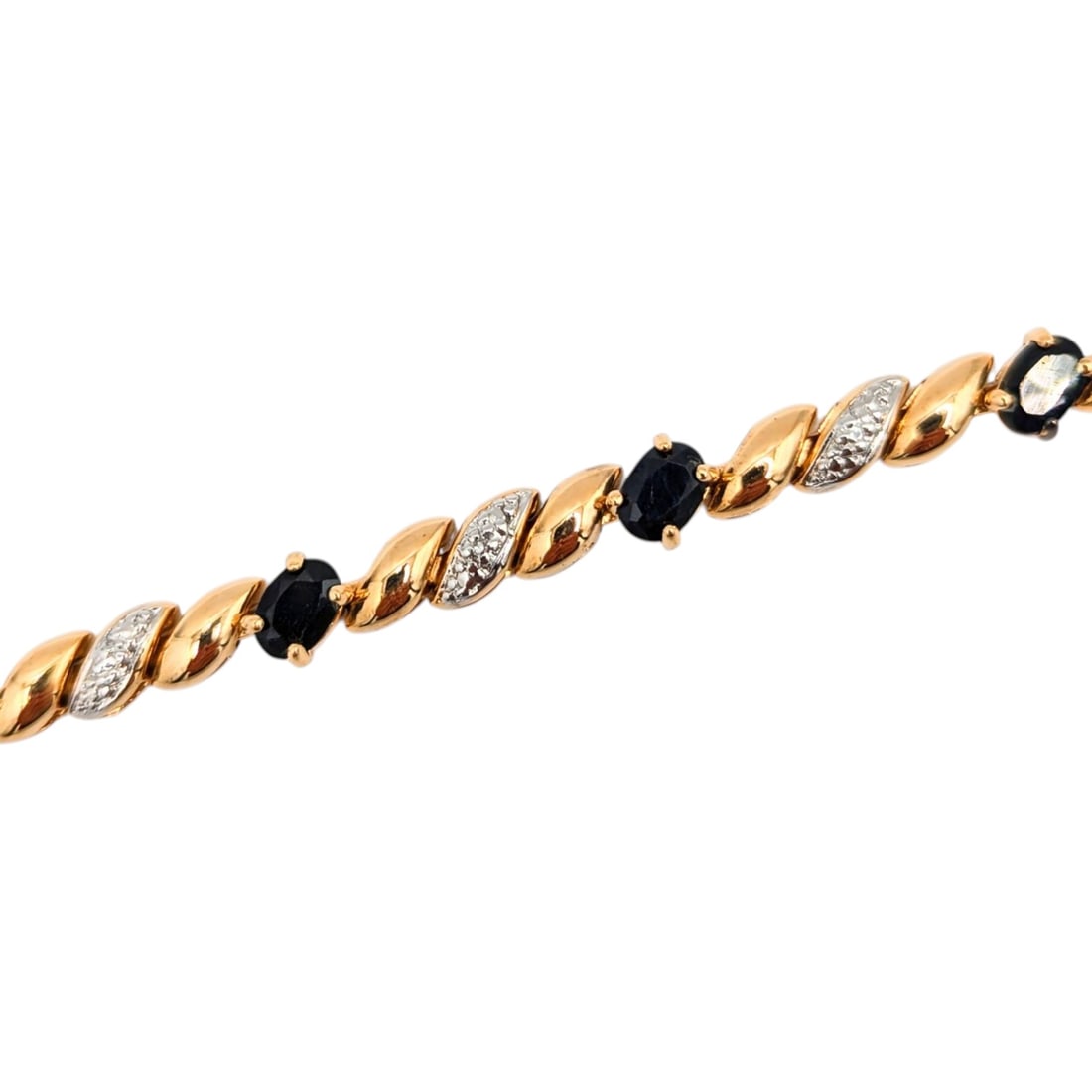 Sterling Gold Over Blue Sapphires Clear Stone Bracelet 14.17g: Sterling Gold Over Blue Sapphires Clear Stone Bracelet 14.17g China