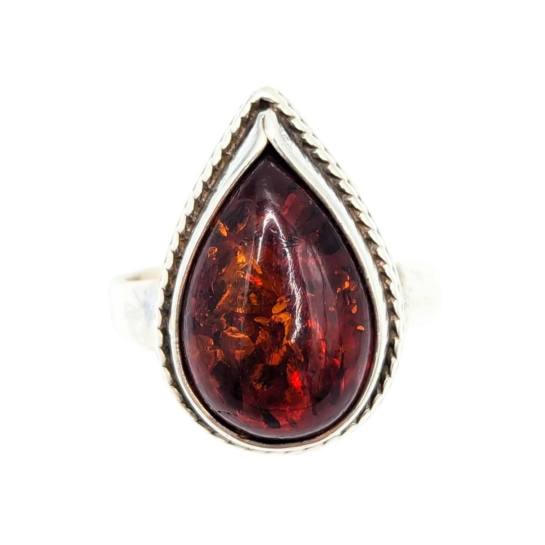 Sterling Ring with Amber Cabochon, Size 6 4.24g: Sterling Ring with Amber Cabochon, Size 6 4.24g