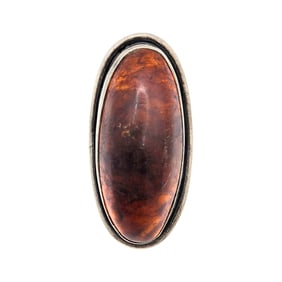 Sterling and Amber Ring, Size 4.75, 6.86g