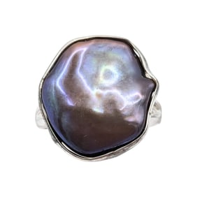 Sterling Iridescent Pearl Ring sz 8, 4.83g