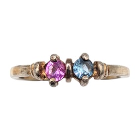 Sterling Ring Blue Spinel and Pink Ruby, Size 5, 1.65g