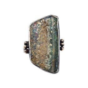 Sterling Adjustable Ring Raw Stone and Sterling SZ 6.75, 6.93g